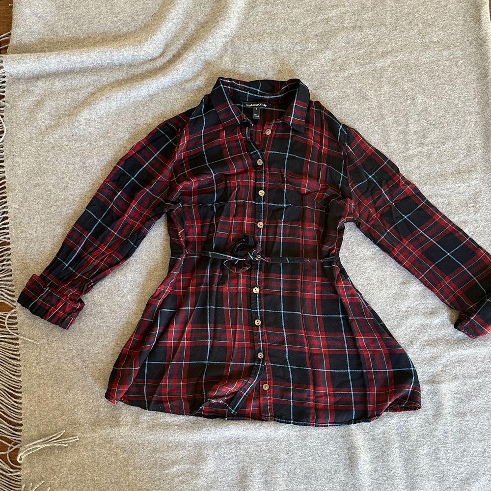 Isabella Oliver Red and Black Plaid Maternity Shirt Size 0